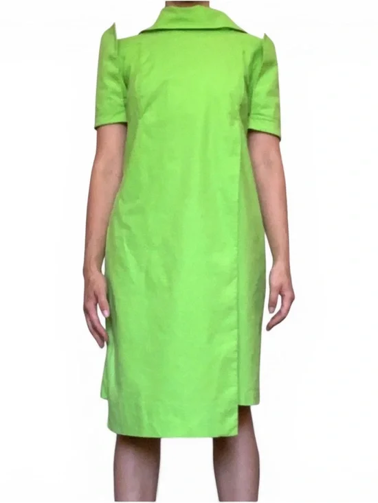 Handmade Architectural Lime Green Cotton Shift Dress - Avant Garde Mini - Picture 6 of 12